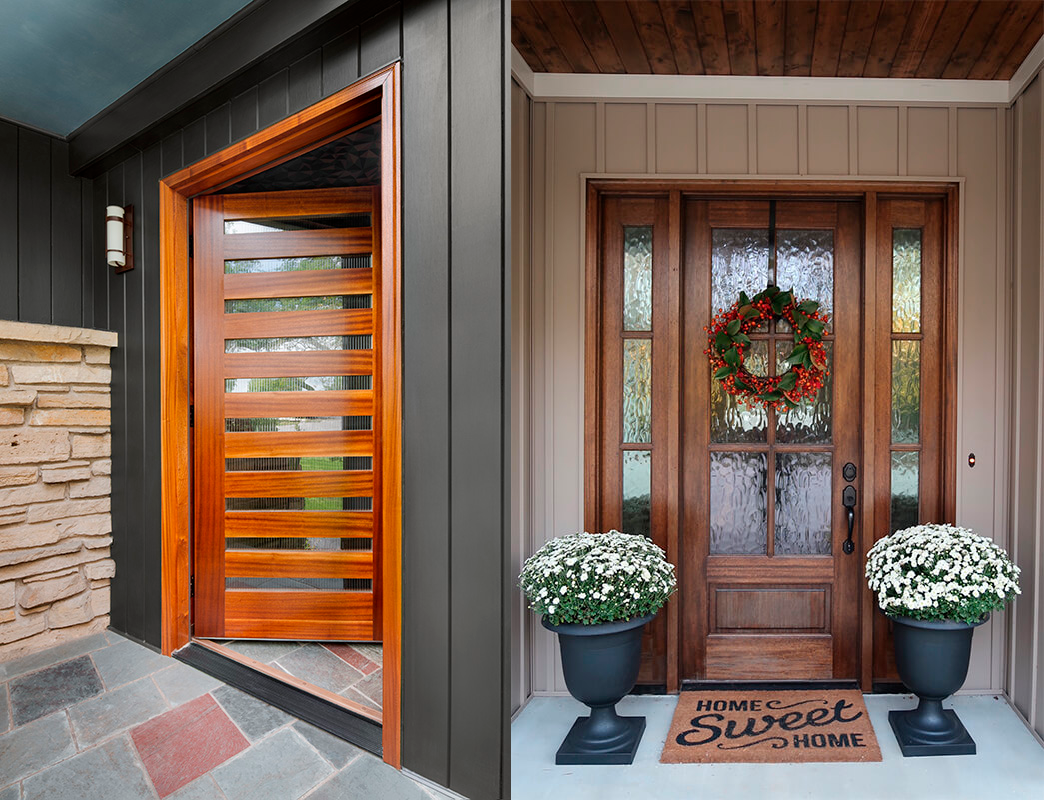 Glass and wood front doors  