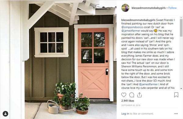 A vibrant coral Simpson Dutch door posted by @blessedmommatobabygirls