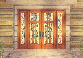 Custom double door with sidelights shown Douglas Fir