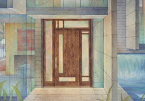 Custom entry system shown in Walnut