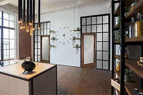 1501 Pivot shown in Walnut with White Laminate glass