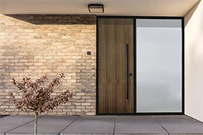 49900 in Walnut with Direct Set Sidelight with White Laminate glass