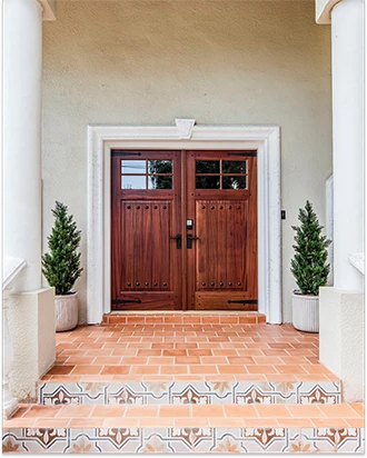 77244 Double shown in Sapele Mahogany with custom v-groove spacing and custom clavos and straps